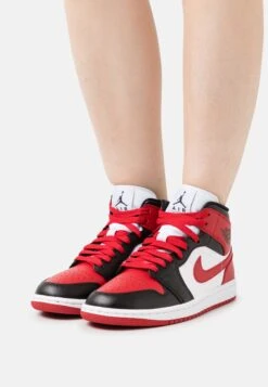 Air Jordan 1 Mid - High-Top Trainers - Black/Gym Red/White -Jiaxin Sport Shop d49b3a4066a04ddb977c5f852035e812